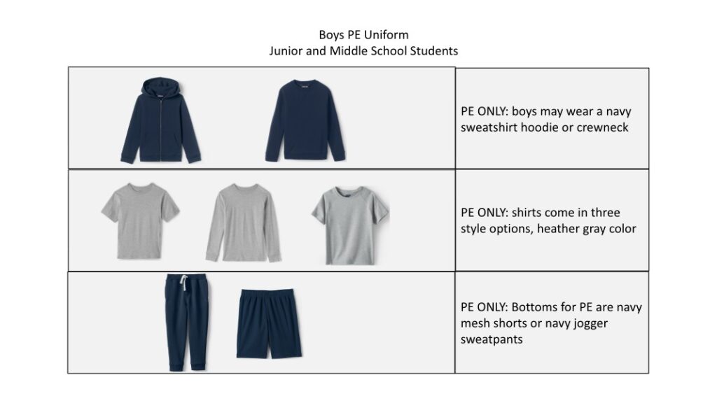 Boys PE Uniform Junior and Middle School Students