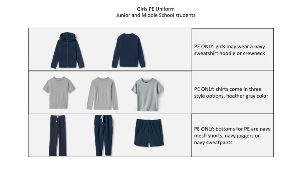 Girls PE Uniform Junior and Middle School students